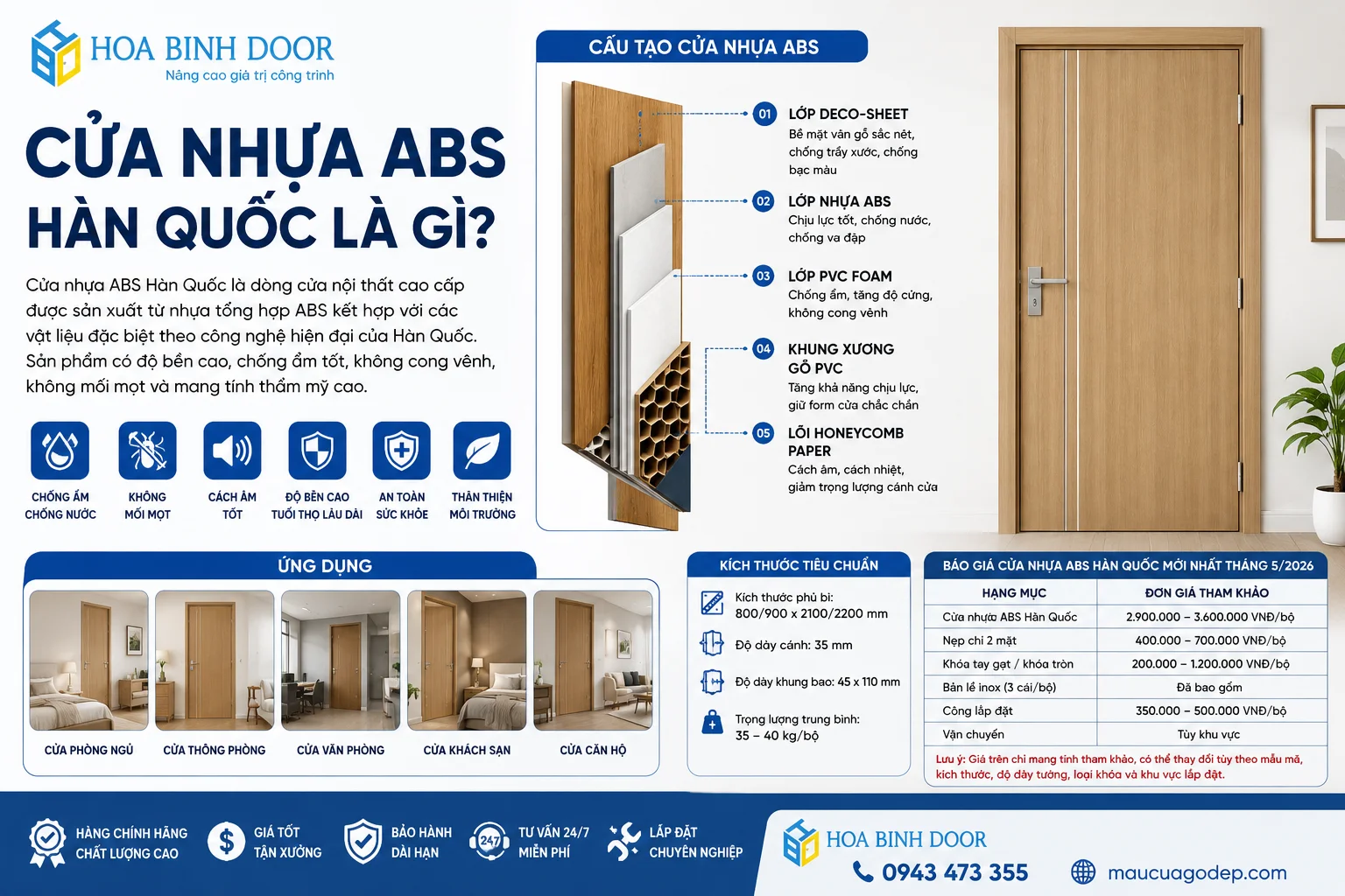 Báo giá cửa nhựa ABS Hàn Quốc giá rẻ tháng 5/2026