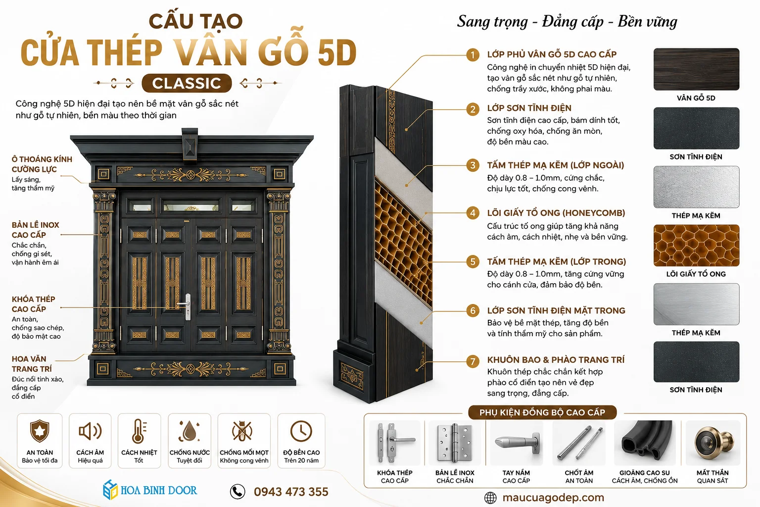 Cấu Tạo Cửa Thép Vân Gỗ 5d Classic