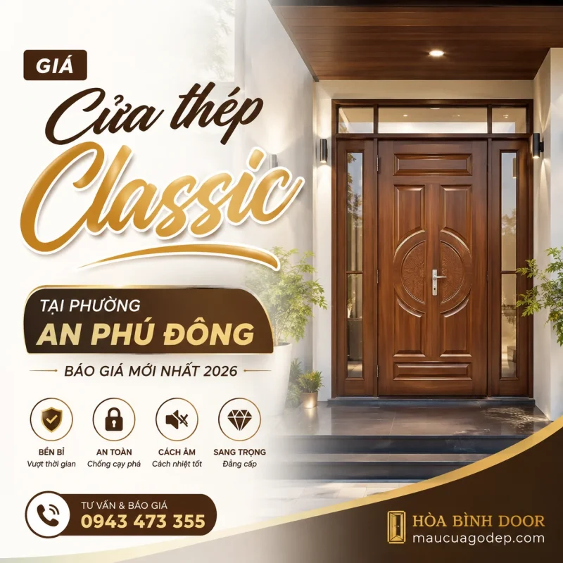 Giá cửa thép vân gỗ 5D Classic tại phường An Phú Đông