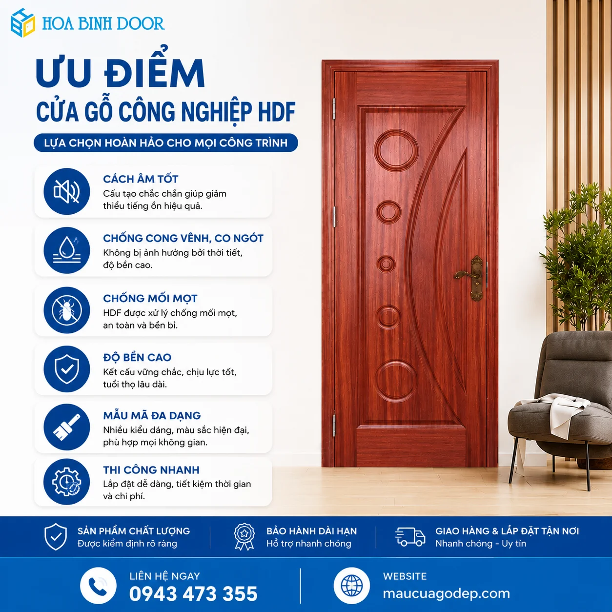 Giá cửa gỗ công nghiệp HDF tại phường An Lạc