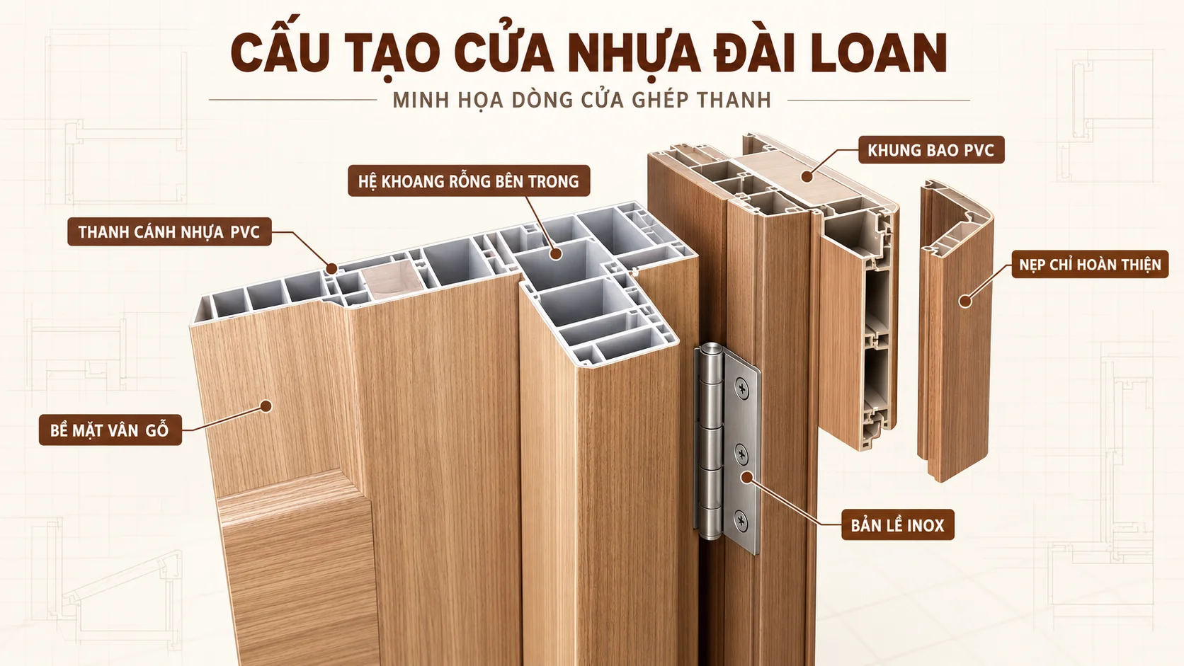 Cấu tạo cửa nhựa Đài Loan ghép thanh